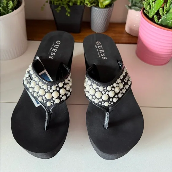 Guess Black Platform Wedge Sandals - Picture 4 of 15